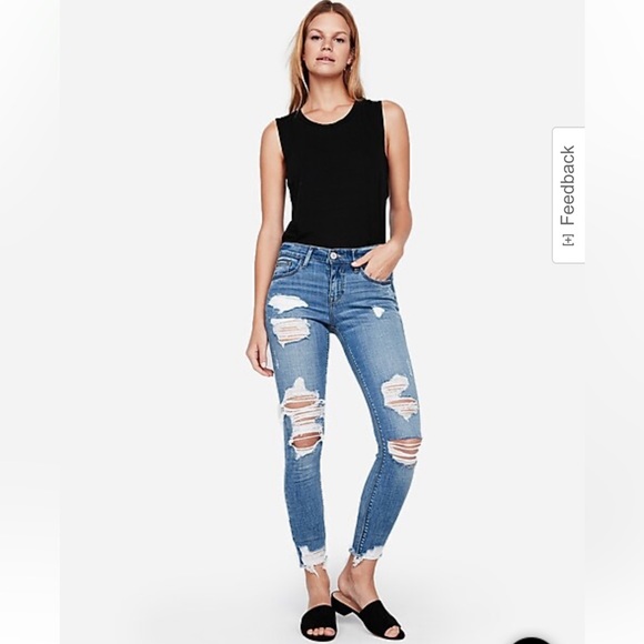Express Mid Rise Medium Wash Ripped Jeans - Picture 2 of 4